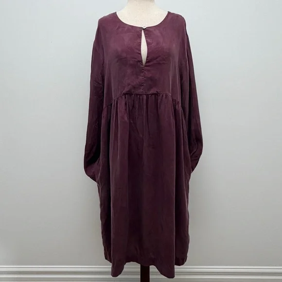 Robert Friedman Long Sleeve Cupro Burgundy Midi Dress Size Small - Picture 9 of 12